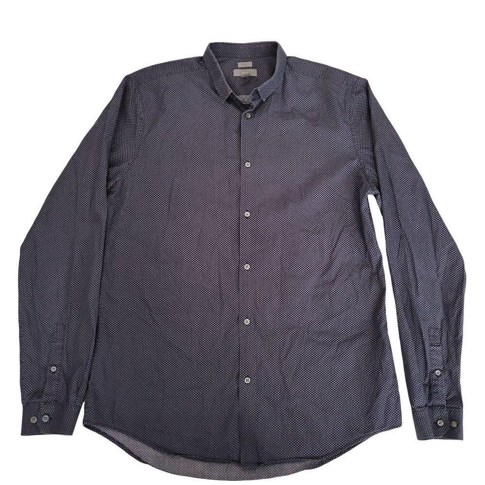 COS Men's Slim Fit Printed Navy Blue And White Long Sleeve Shirt Size 15 3/4 - Picture 2 of 10